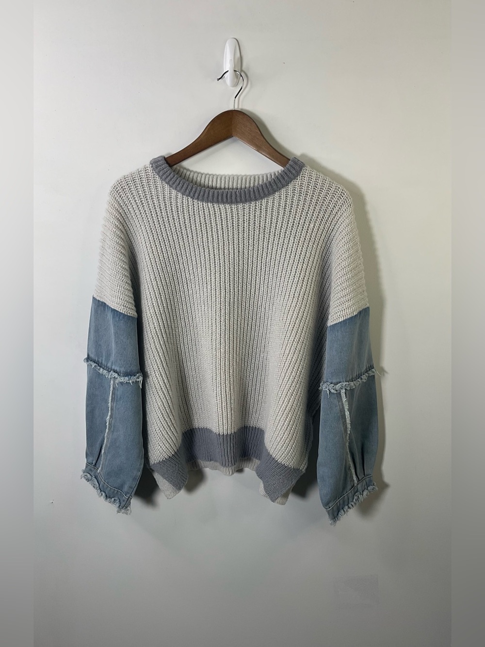 Adora Knit Sweater with Denim Sleeve Size Large